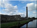 Industrial chimney alongside the Leeds Liverpool canal Skipton