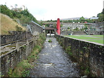 SC4384 : The weir at Laxey and Lady Evelyn waterwheel by Richard Hoare