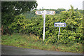 Signpost and sign at Biddlecombe cross