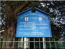NZ2557 : Parish Church of St Andrew, Lamesley, Sign by Alexander P Kapp