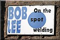 Bob Lee, spot welder sign