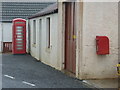 HU3717 : Scousburgh: postbox № ZE2 114 and phone by Chris Downer