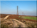 Pylon line with moorland road