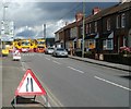 Temporarily blocked northern end of St Cenydd Road, Caerphilly 