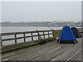 TM2521 : Walton on the Naze: anglers’ tents on the pier by Chris Downer