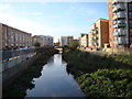 River Ravensbourne flowing through the Cornmill Gardens urban development