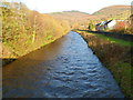 Risca : River Ebbw flows towards the Danygraig Road bridge