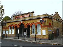 TQ3579 : Rotherhithe Overground Station entrance, Brunel Road, SE16 by Mike Quinn
