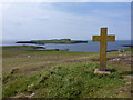 HU2177 : Eshaness: monument and view towards Isle of Stenness by Chris Downer