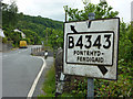 Pre-Worboys roads sign on the B4343 at Pontrhydygroes