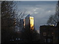 Canary Wharf basking in the winter sunset