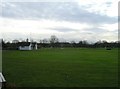 SP2964 : Cricket pavilion and sports fields, Warwick School by David P Howard