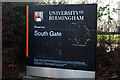 SP0483 : Sign at the South Gate, University of Birmingham by Phil Champion