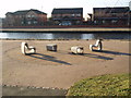 Modern  Seating alongside the Leeds Liverpool Canal.