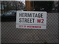 TQ2681 : Street sign, Hermitage Street W2 by Robin Sones