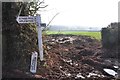 ST0016 : Mid Devon : Broken Signpost & Field Entrance by Lewis Clarke