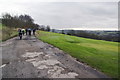 Mountain bikers and walkers sharing the path