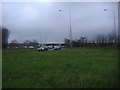 Grass lane divider on the A5 roundabout Fenny Stratford