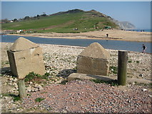 SY3693 : Tank traps at Charmouth by Philip Halling