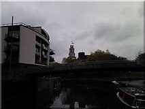 TQ3680 : View of St Anne C of E Church, Commercial Road from the Limehouse Cut #2 by Robert Lamb