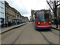 Tram outside Sheffield Cathedral