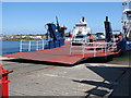 Portaferry II lowering its ramp on to the Strangford slipway