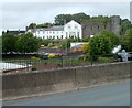 Brecon Castle and Castle Hotel viewed from Usk Bridge