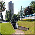 Underpass and a view of The Tower Block, Cwmbran