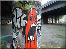 TQ3685 : Graffiti under the A12 flyover by Stuart Fisher