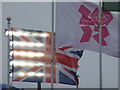 TQ3785 : Stratford: Olympic flags by Chris Downer