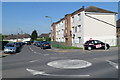 Mini-roundabout at the eastern end of Clitterhouse Road, London NW2 