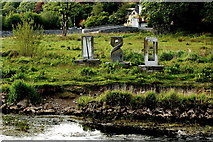 R3377 : Ennis - River Fergus Downstream Walk - Three Sculptures & Bridge by Joseph Mischyshyn
