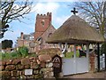 Clapper Gate and church, Pinhoe