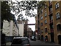 View of the footbridges linking the former warehouses crossing Wapping High Street