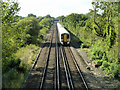 Down train approaching Willow Lane bridge