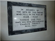 SY6697 : Holy Trinity, Godmanstone: war memorial (1939-1945) by Basher Eyre