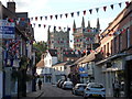 Wimborne Minster: bunting in East Street