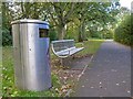 Stainless steel litter bin and bench, Tudor Grange Park