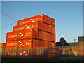 Red containers, Tilbury Docks