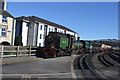 Welsh Highland Railway train leaving Porthmadog