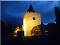 The floodlit tower of St Bartholomew Church, Otford