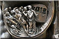 TQ3082 : Frieze on statue, The Meeting Place, St Pancras Station, London N1 by Christine Matthews