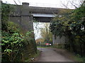 Road closed beyond a railway viaduct, Stonehouse