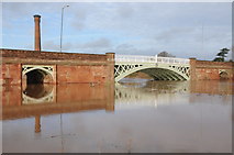 SO8352 : Powick Bridge and floodwater by Philip Halling