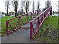 Purple footbridge over the A38