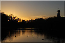 SK5438 : Sunset over Highfields Park Lake  by Alan Murray-Rust