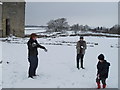 SE6183 : "Warriors" in Helmsley Castle fight - with snowballs by David Hawgood