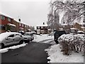 Snowy eastern side of Pinewood Close, Malpas, Newport