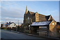 Bus stop in front of the Presbyterian Church of Wales, Caersws