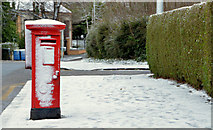 J3874 : Snow and pillar box, Belfast by Albert Bridge